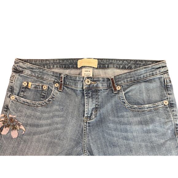 Vintage Z Cavaricci Jeans Embroidered Embellished Flowers light wash Sz 16 - Picture 4 of 9